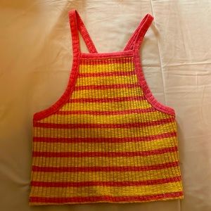 Yellow Crop Top with Orange Stripes